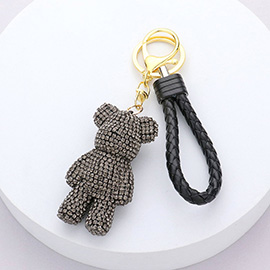 Bling Bear Figure Faux Leather Strap Keychain