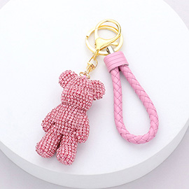 Bling Bear Figure Faux Leather Strap Keychain