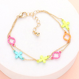 Colored Flower Crisscross Station Double Layered Bracelet