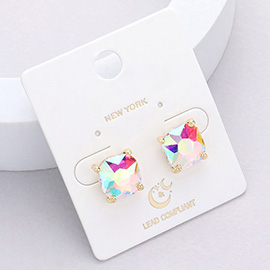 Cushion Square Stone Stud Evening Earrings