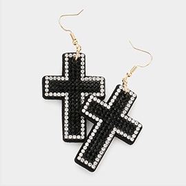 Felt Back Bling Cross Dangle Earrings