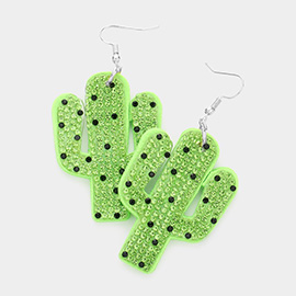 Felt Back Bling Cactus Dangle Earrings