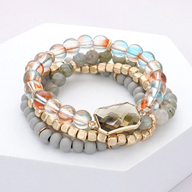 4PCS - Semi Precious Stone Wood Ball Stretch Bracelets