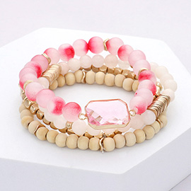 4PCS - Semi Precious Stone Wood Ball Stretch Bracelets