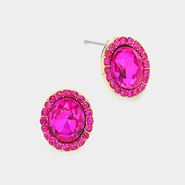 Oval Stone Stud Evening Earrings