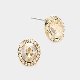 Oval Stone Stud Evening Earrings