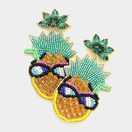 Felt Back Stone Beaded Pineapple Dangle Earrings