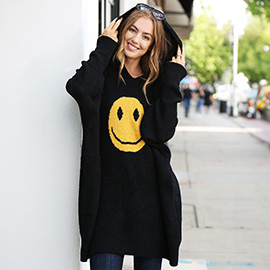 Smile Accented Side Pocket Hoodie Wearable Blanket Poncho