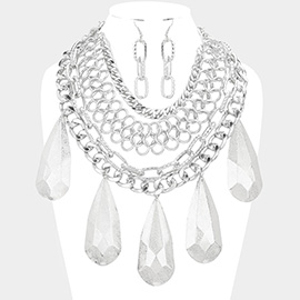 Metal Teardrop Accented Statement Necklace