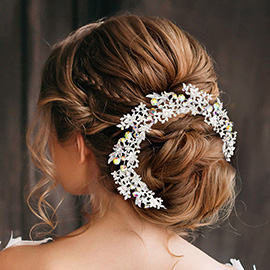 Stone Embellished Flower Leaf Cluster Vine Bun Wrap Headpiece