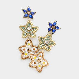 Felt Back Stone Beaded Triple Star Link Dangle Earrings