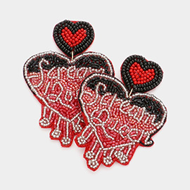 Scream Queen Message Felt Back Beaded Heart Dangle Earrings