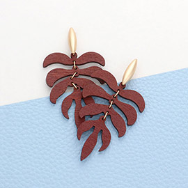 Wood Leaf Dangle Earrings