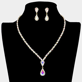 Double Teardrop Stone Link Rhinestone Necklace