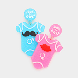 Boy or Girl Message Glittered Baby Bodysuit Dangle Earrings