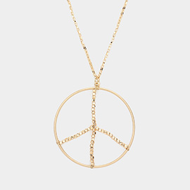 Metal Peace Sign Pendant Long Necklace