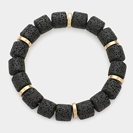 Lava Rock Basalt Beaded Stretch Bracelet