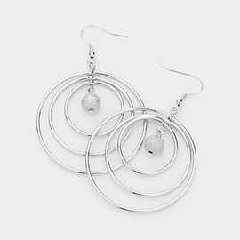 Metal Ball Accented Triple Open Circle Link Dangle Earrings