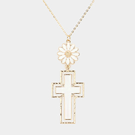 Daisy Flower Cross Link Pendant Necklace