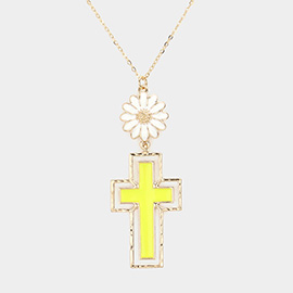 Daisy Flower Cross Link Pendant Necklace