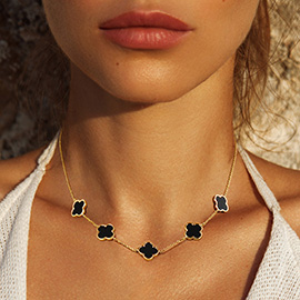 Gold Dipped Quatrefoil Station Necklace