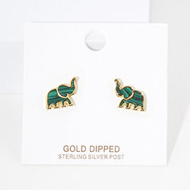 Gold Dipped Natural Stone Elephant Stud Earrings