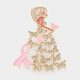 Enamel Metal Pink Ribbon Pointed Butterfly Cluster Dress Afro Girl Pin Brooch