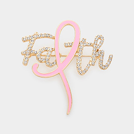 Enamel Metal Pink Ribbon Pointed Faith Message Pin Brooch