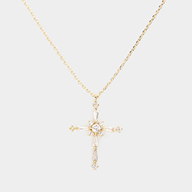 Stone Embellished Cross Pendant Necklace