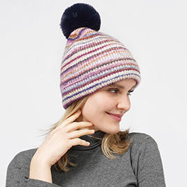 Multi Colored Pom Pom Beanie Hat