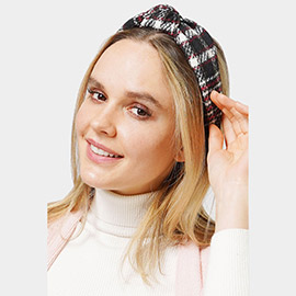 Plaid Check Patterned Knot Burnout Headband