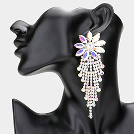 Flower Accented Rhinestone Evening Earrings