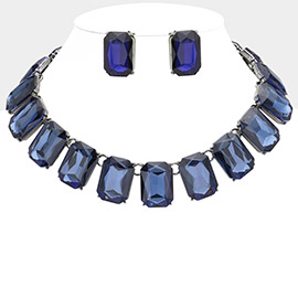 Emerald Cut Stone Link Evening Necklace