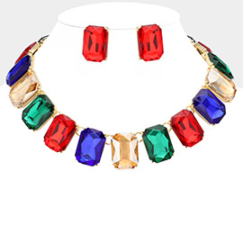 Emerald Cut Stone Link Evening Necklace