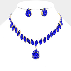 Marquise Stone Cluster Dropped Teardrop Evening Necklace