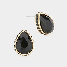 Rhinestone Trimmed Teardrop Stone Evening Stud Earrings