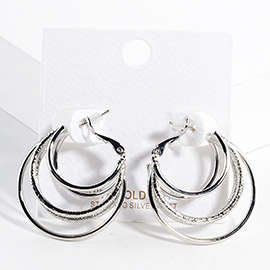 White Gold Dipped Split 3D Metal Hoop Earrings