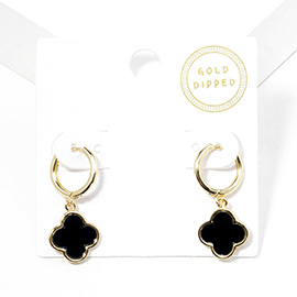 Gold Dipped Quatrefoil Link Dangle Huggie Hoop Earrings