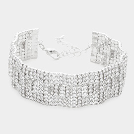 Wavy Rhinestone Pave Evening Bracelet