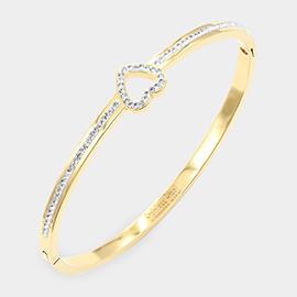 CZ Embellished Heart Stainless Steel Bangle Evening Bracelet