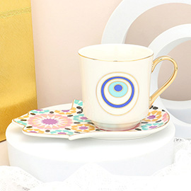 Evil Eye Hamsa Hand Ceramic Tea Mug Cup and Saucer Set