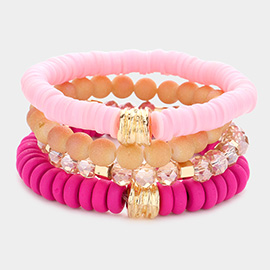 4PCS - Glittered Ball Wood Heishi Beaded Stretch Bracelets