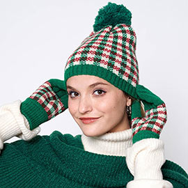 Check Patterned Pom Pom Beanie Hat