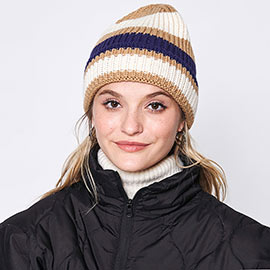 Striped Cuff Beanie Hat