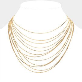 Brass Metal Chain Multi Layered Bib Necklace