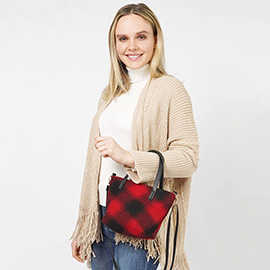 Buffalo Check Patterned Tote / Crossbody Bag