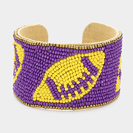 Game Day Seed Beaded Football Accented Cuff Bracelet