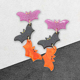 Glittered Resin Triple Bat Link Dangle Earrings