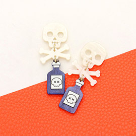 Skull Glittered Poison Bottle Link Dangle Earrings