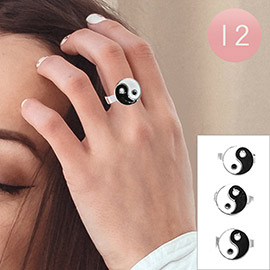 12PCS - Enamel Yin Yang Stainless Steel Rings